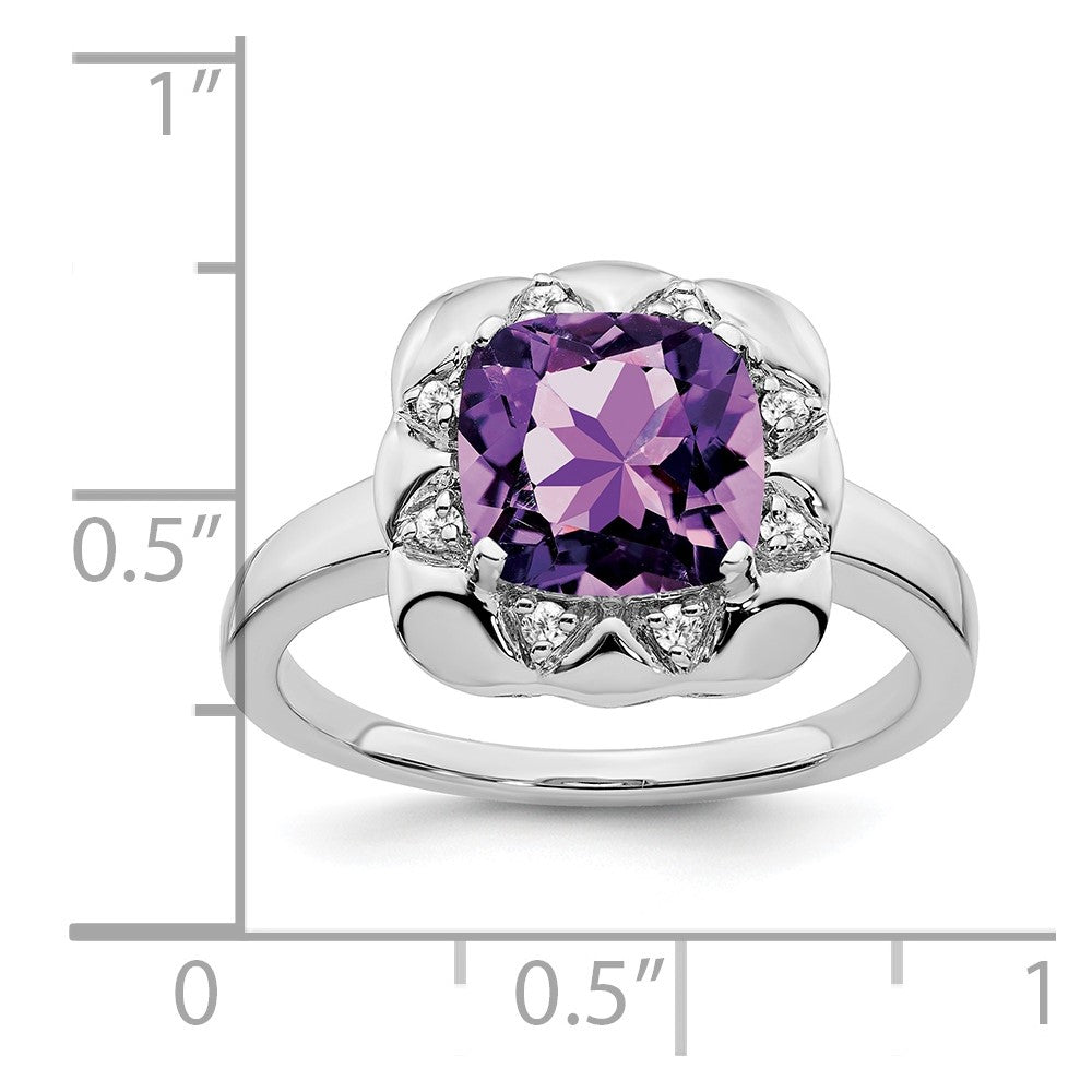 Solid 14k White Gold Simulated Amethyst and CZ Ring