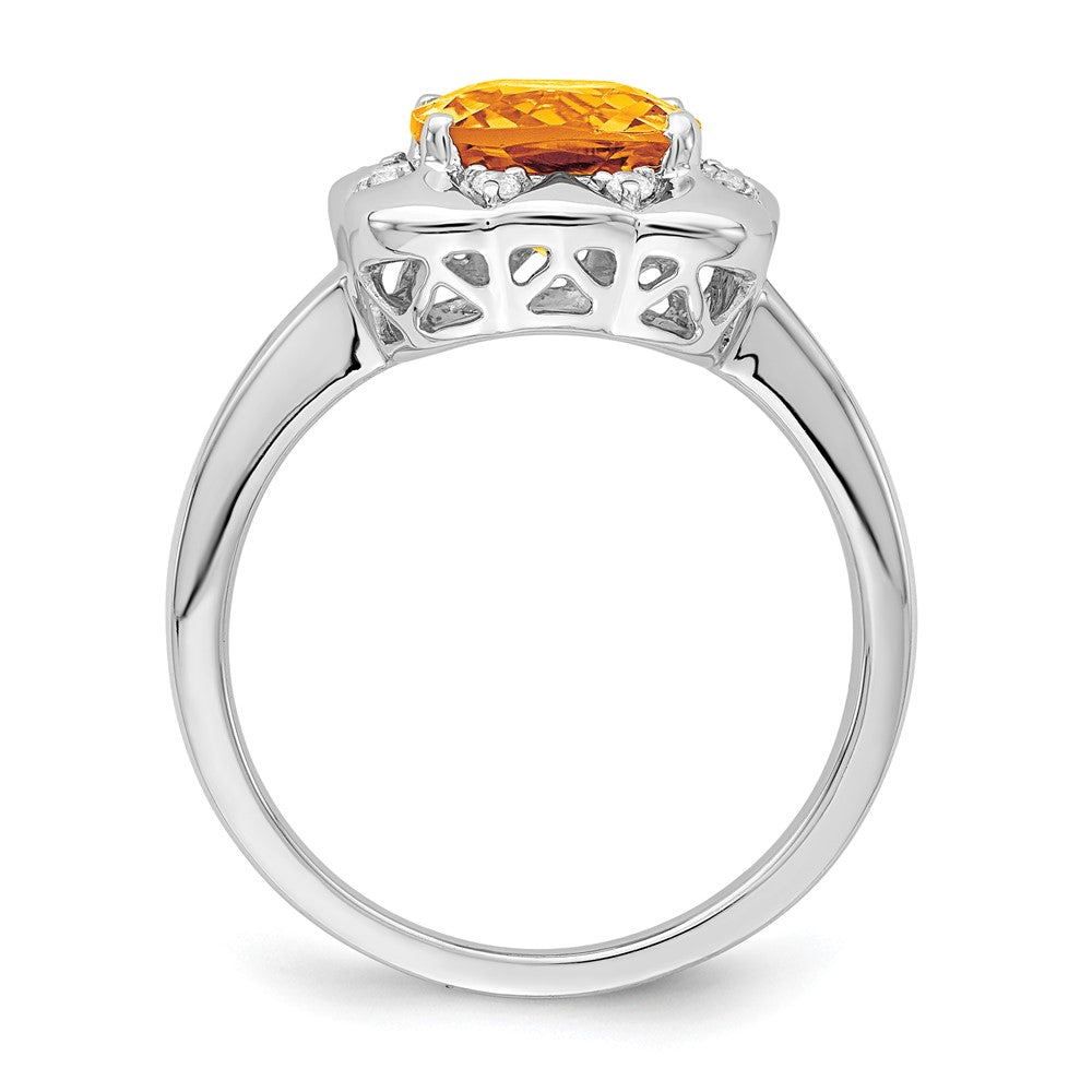 Solid 14k White Gold Simulated Citrine and CZ Ring