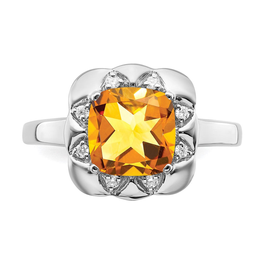 Solid 14k White Gold Simulated Citrine and CZ Ring