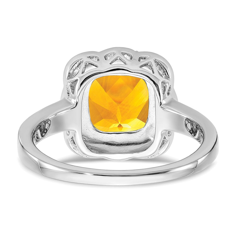 Solid 14k White Gold Simulated Citrine and CZ Ring