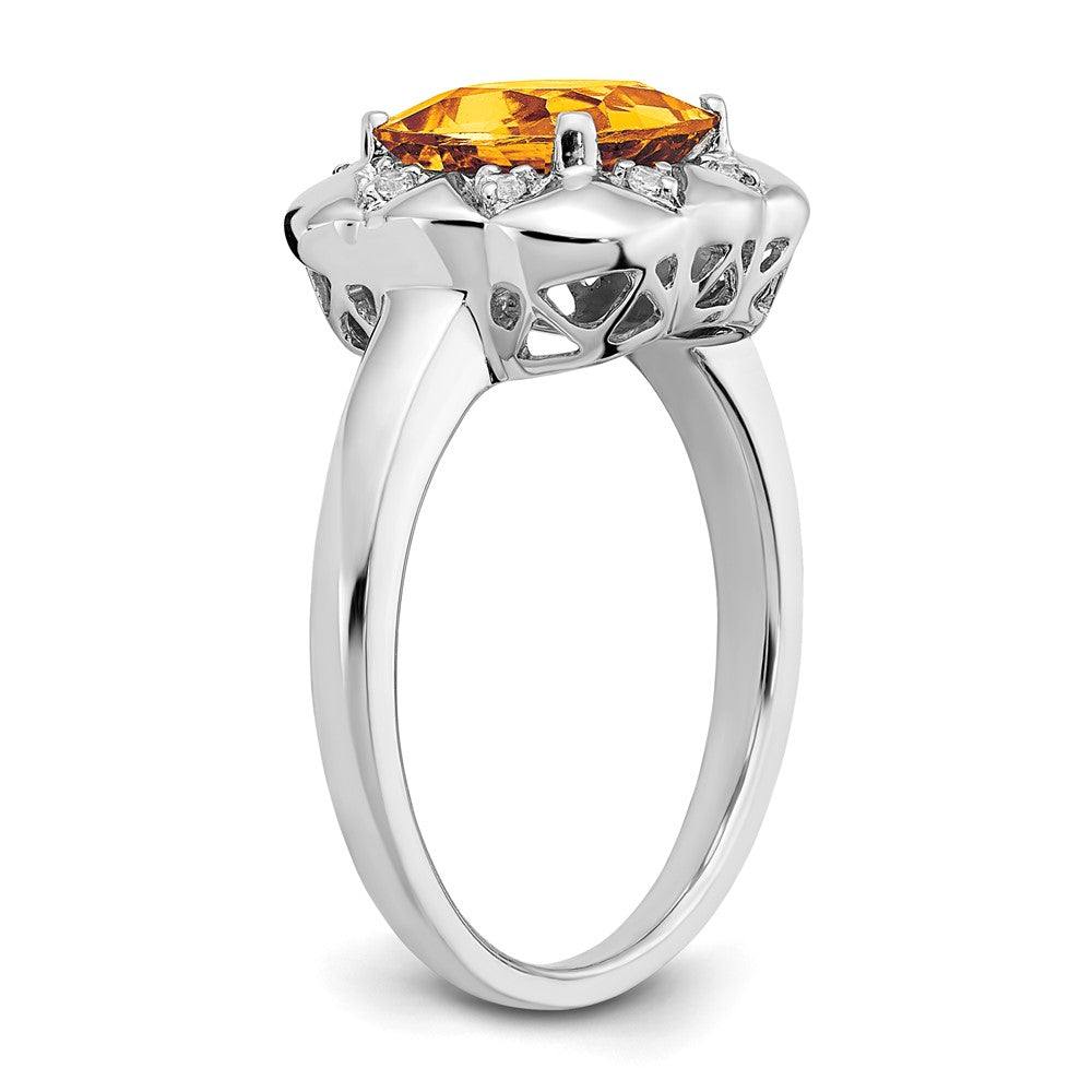 Solid 14k White Gold Simulated Citrine and CZ Ring