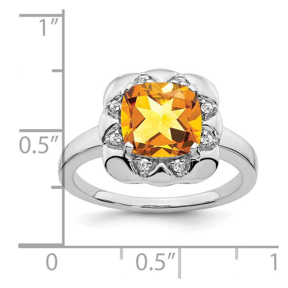 Solid 14k White Gold Simulated Citrine and CZ Ring