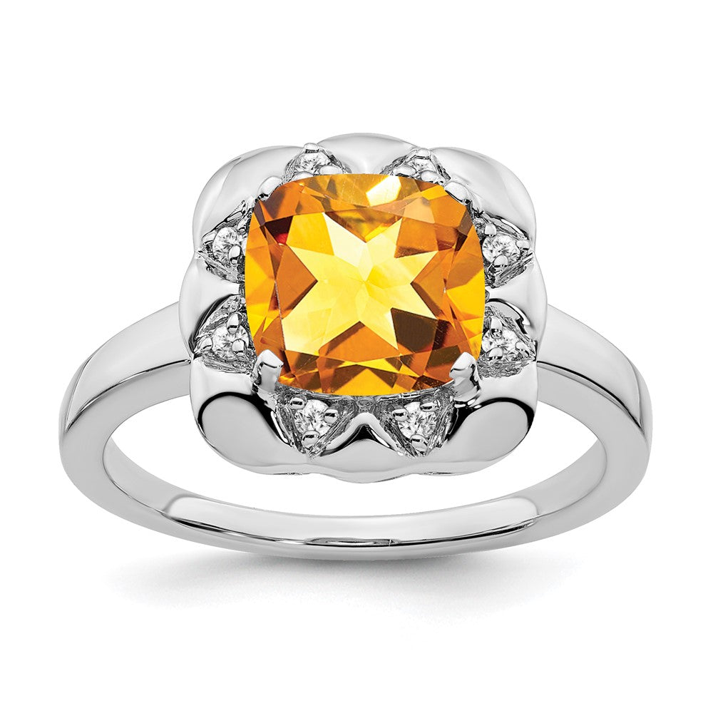 Solid 14k White Gold Simulated Citrine and CZ Ring