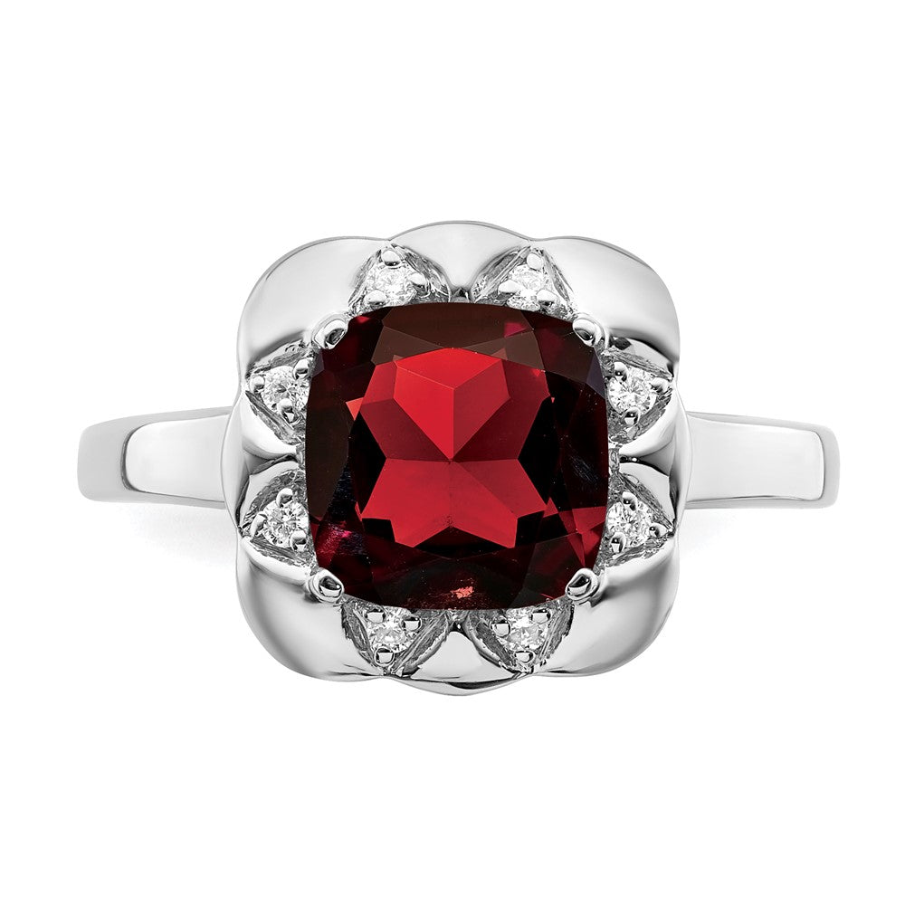 14k White Gold Garnet and Real Diamond Ring