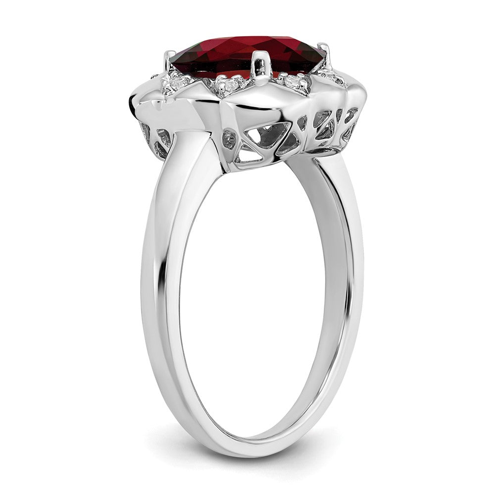 14k White Gold Garnet and Real Diamond Ring