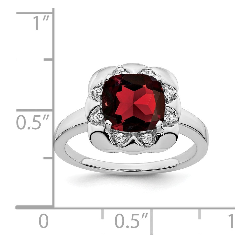 14k White Gold Garnet and Real Diamond Ring