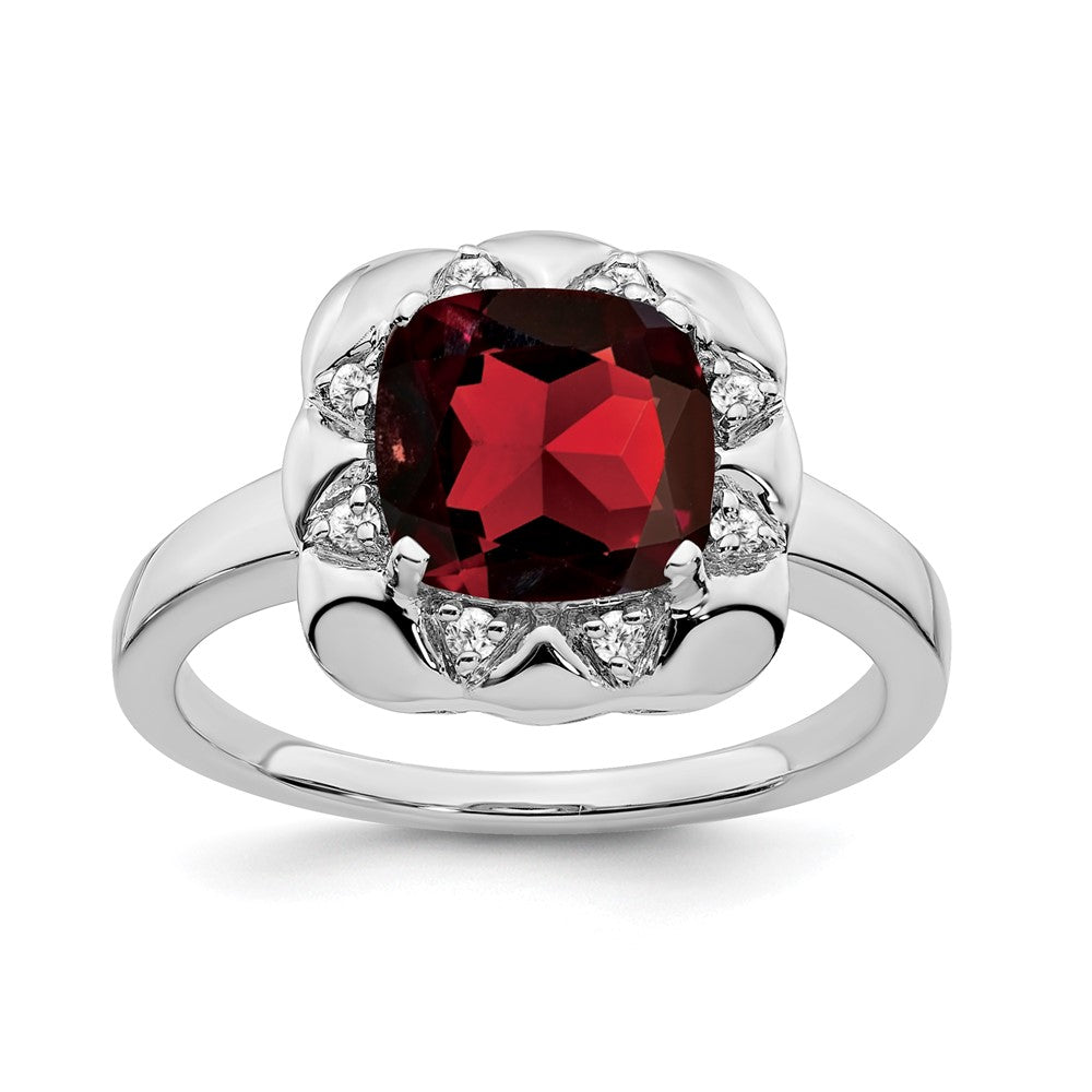 14k White Gold Garnet and Real Diamond Ring