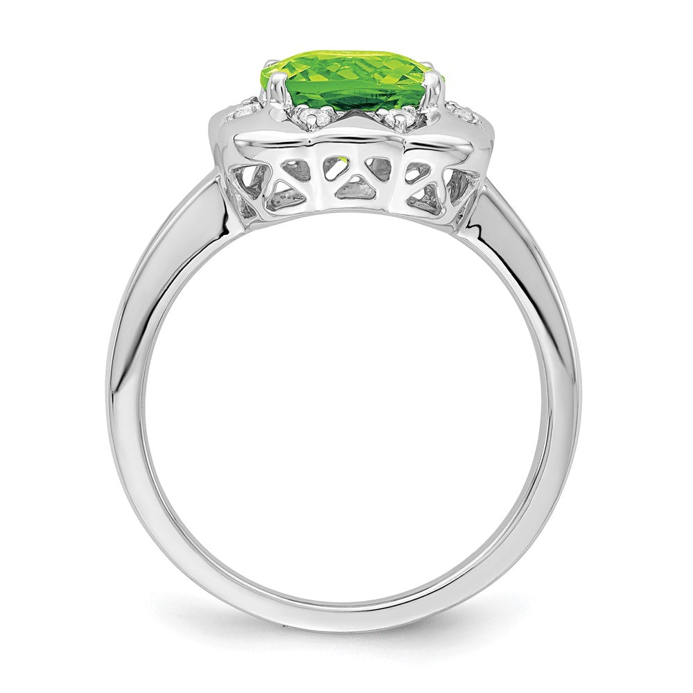 Solid 14k White Gold Simulated Peridot and CZ Ring