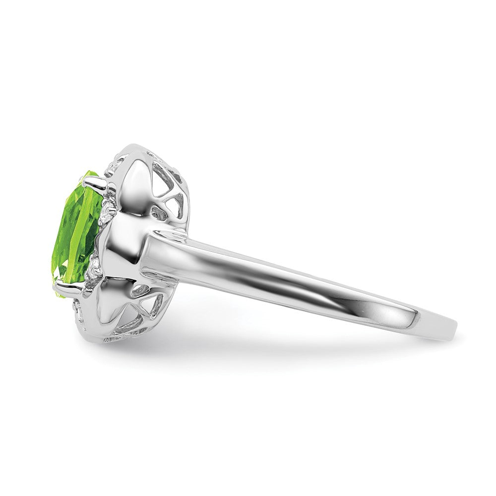 Solid 14k White Gold Simulated Peridot and CZ Ring