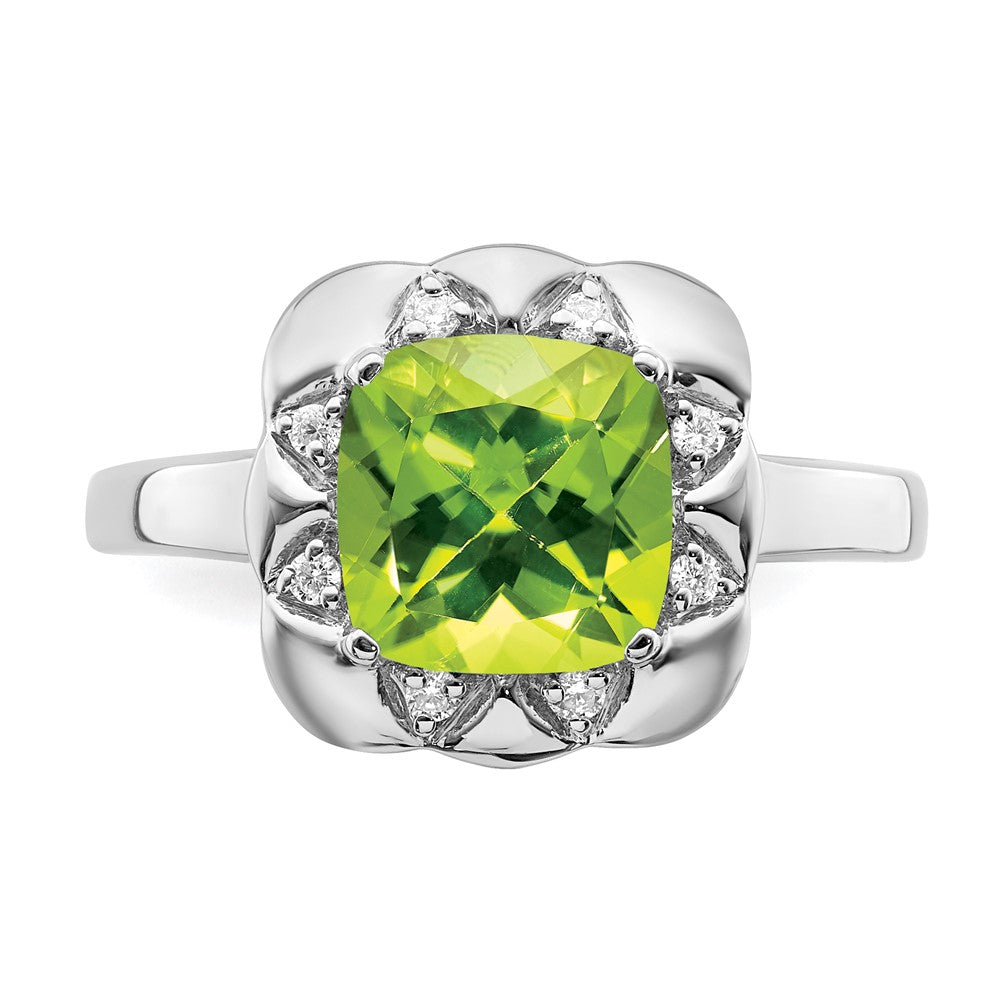 14k White Gold Peridot and Real Diamond Ring