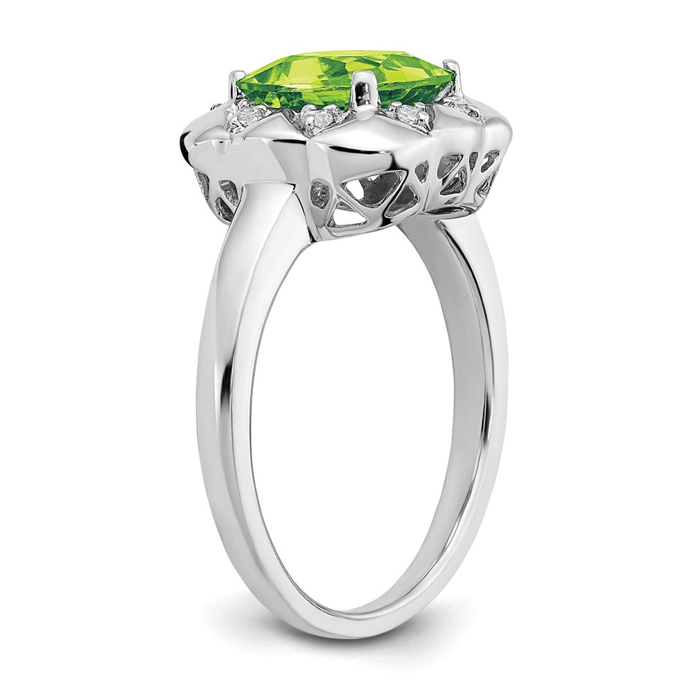 14k White Gold Peridot and Real Diamond Ring