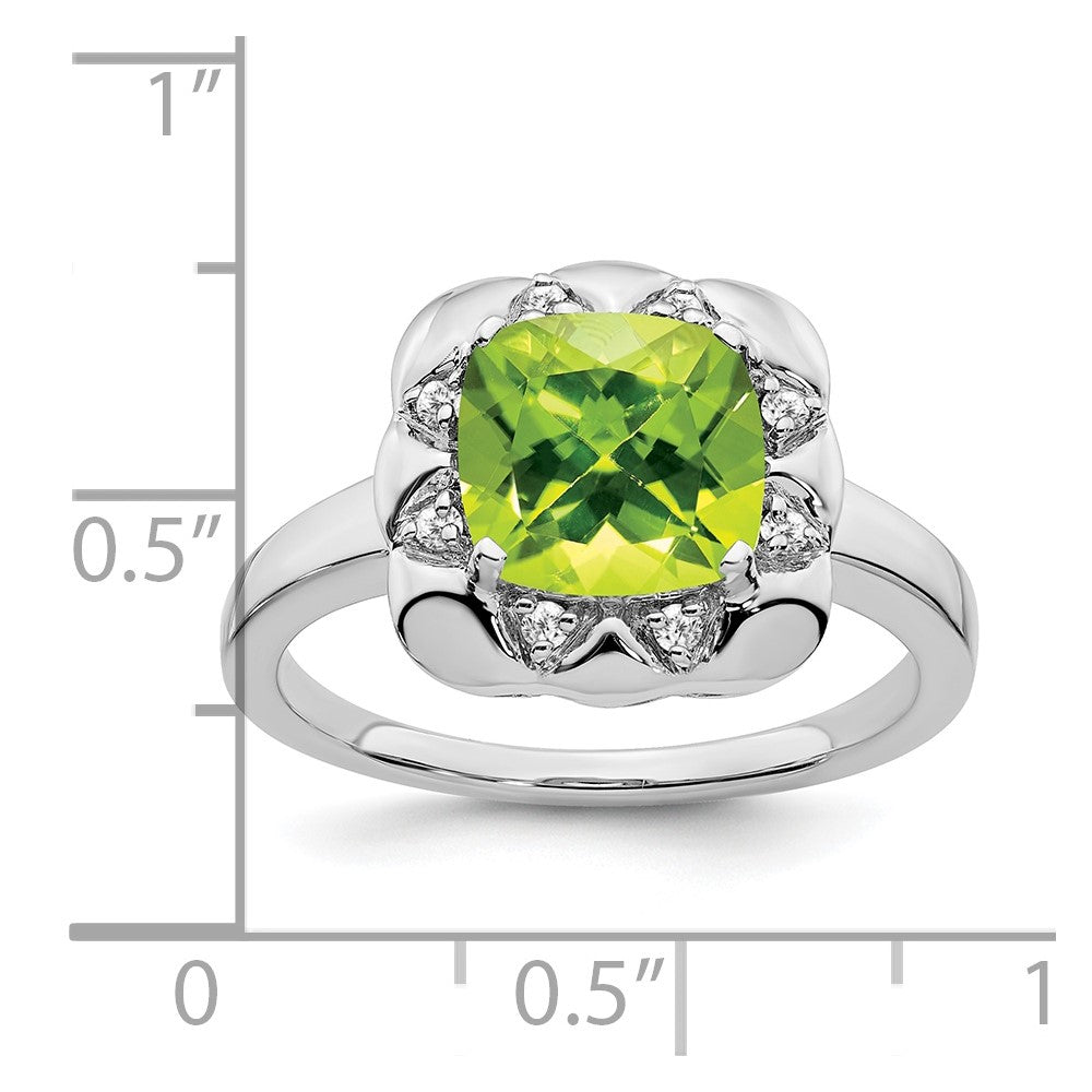 Solid 14k White Gold Simulated Peridot and CZ Ring