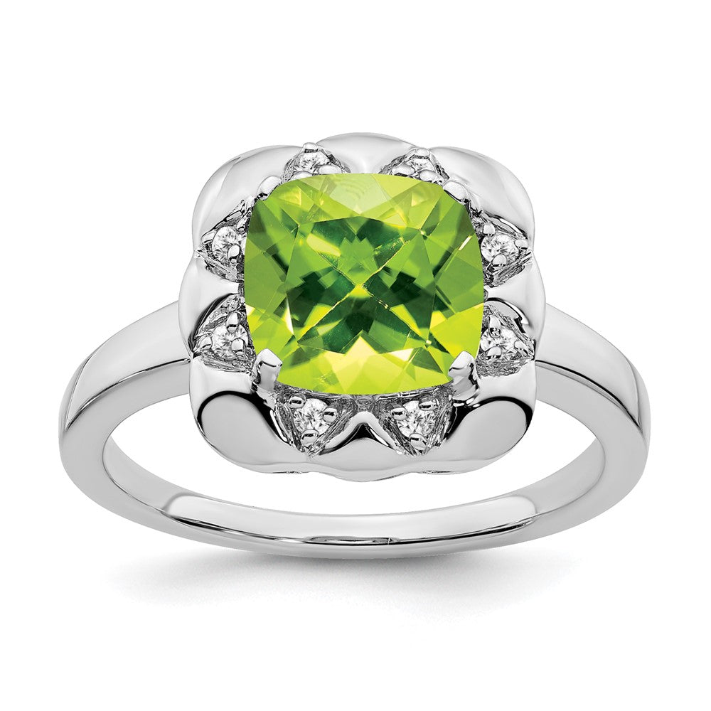 Solid 14k White Gold Simulated Peridot and CZ Ring