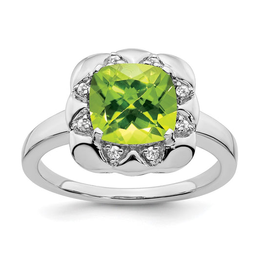 Solid 14k White Gold Simulated Peridot and CZ Ring