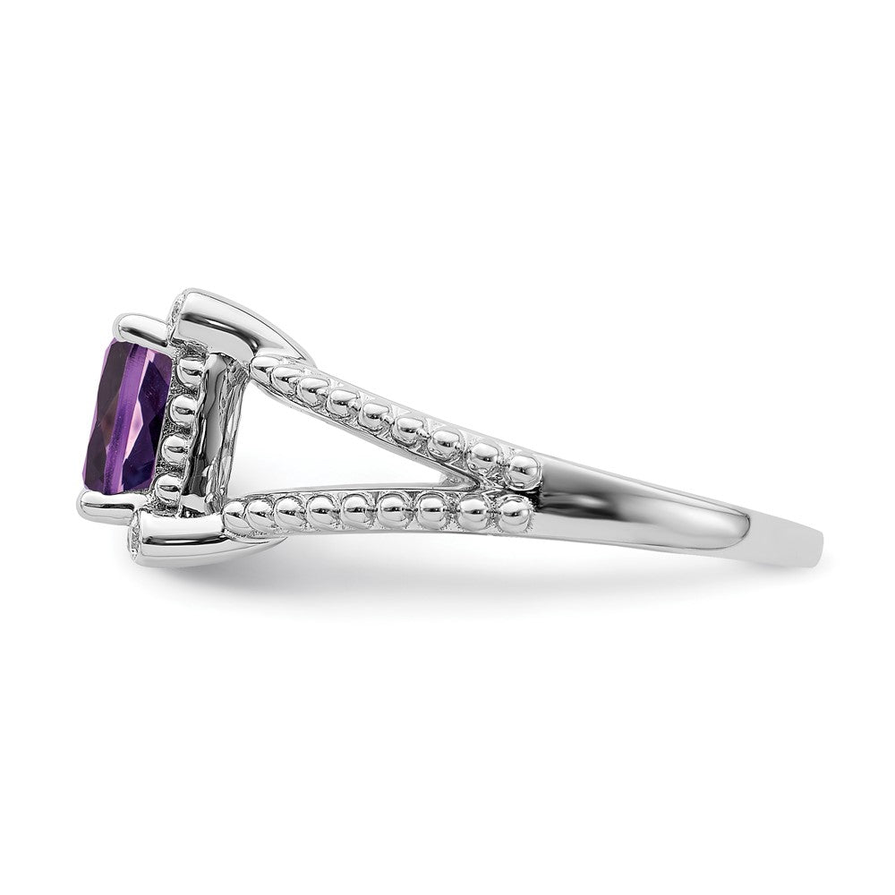 14k White Gold Cushion Amethyst and Real Diamond Ring