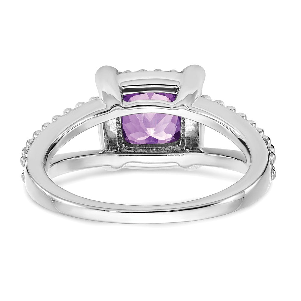 14k White Gold Cushion Amethyst and Real Diamond Ring