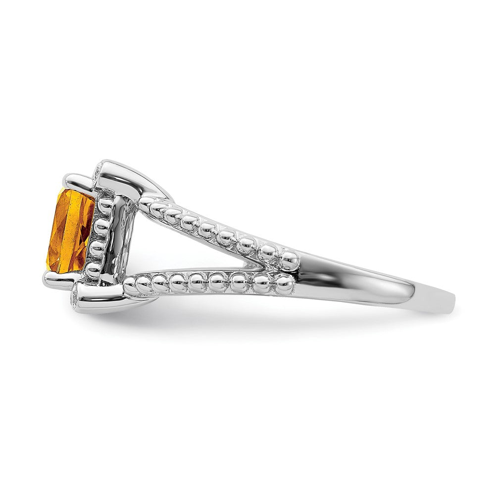 14k White Gold Cushion Citrine and Real Diamond Ring