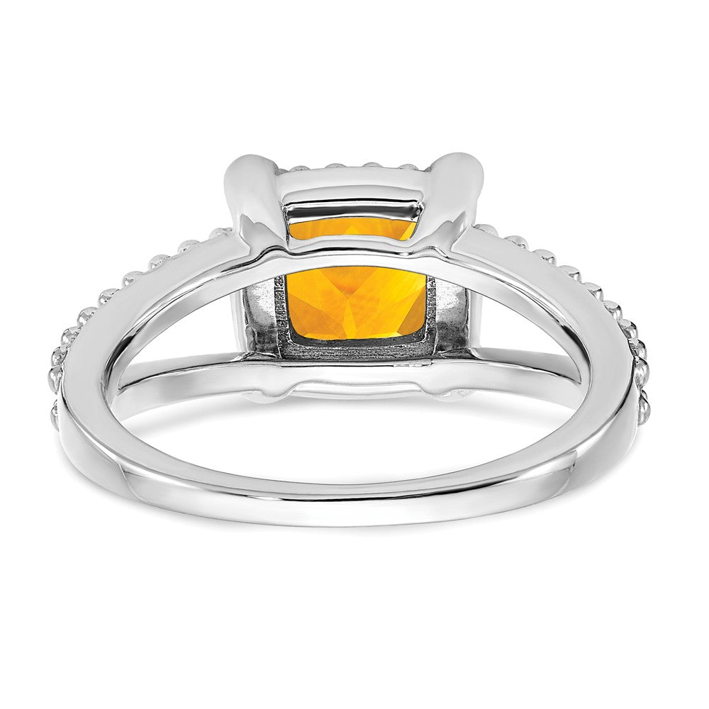 14k White Gold Cushion Citrine and Real Diamond Ring