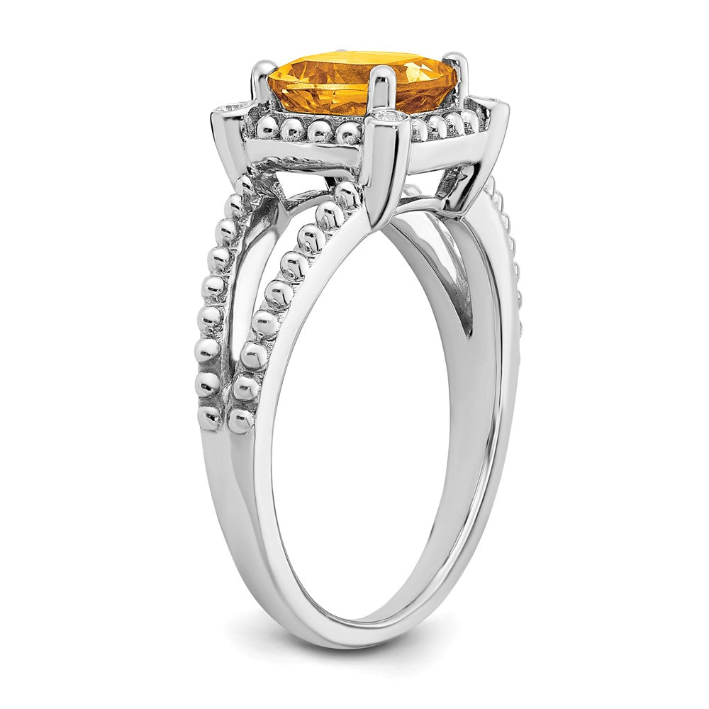 14k White Gold Cushion Citrine and Real Diamond Ring