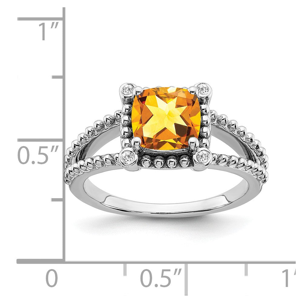 Solid 14k White Gold Cushion Simulated Citrine and CZ Ring