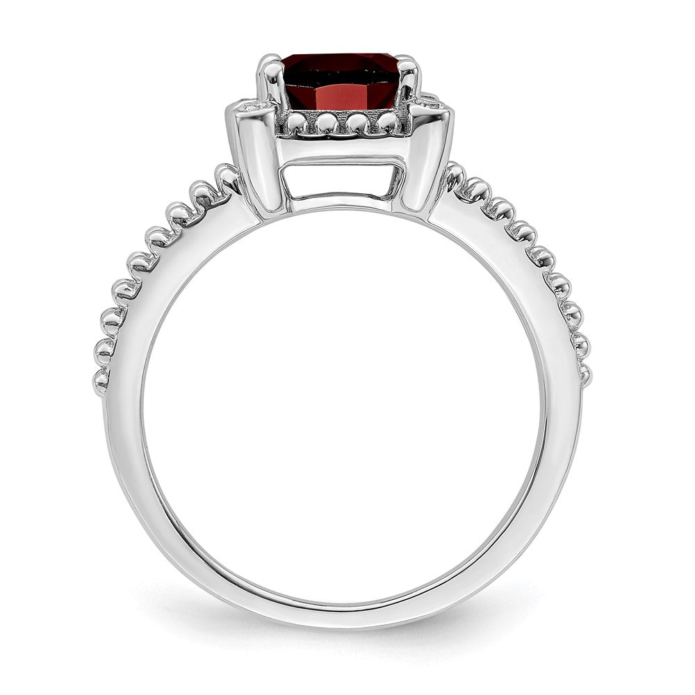 14k White Gold Cushion Garnet and Real Diamond Ring