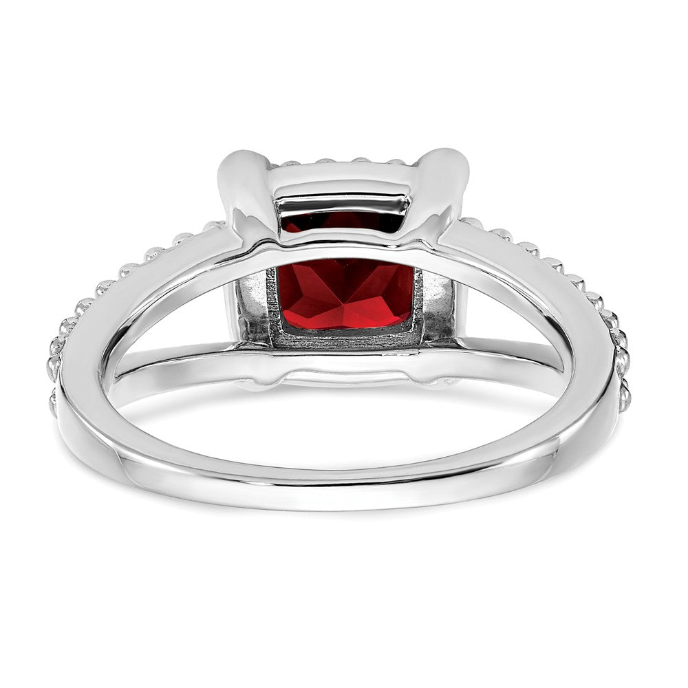 14k White Gold Cushion Garnet and Real Diamond Ring