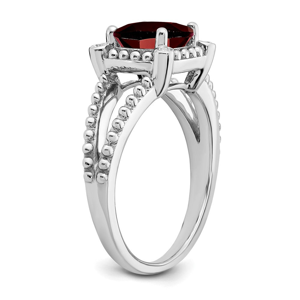 14k White Gold Cushion Garnet and Real Diamond Ring