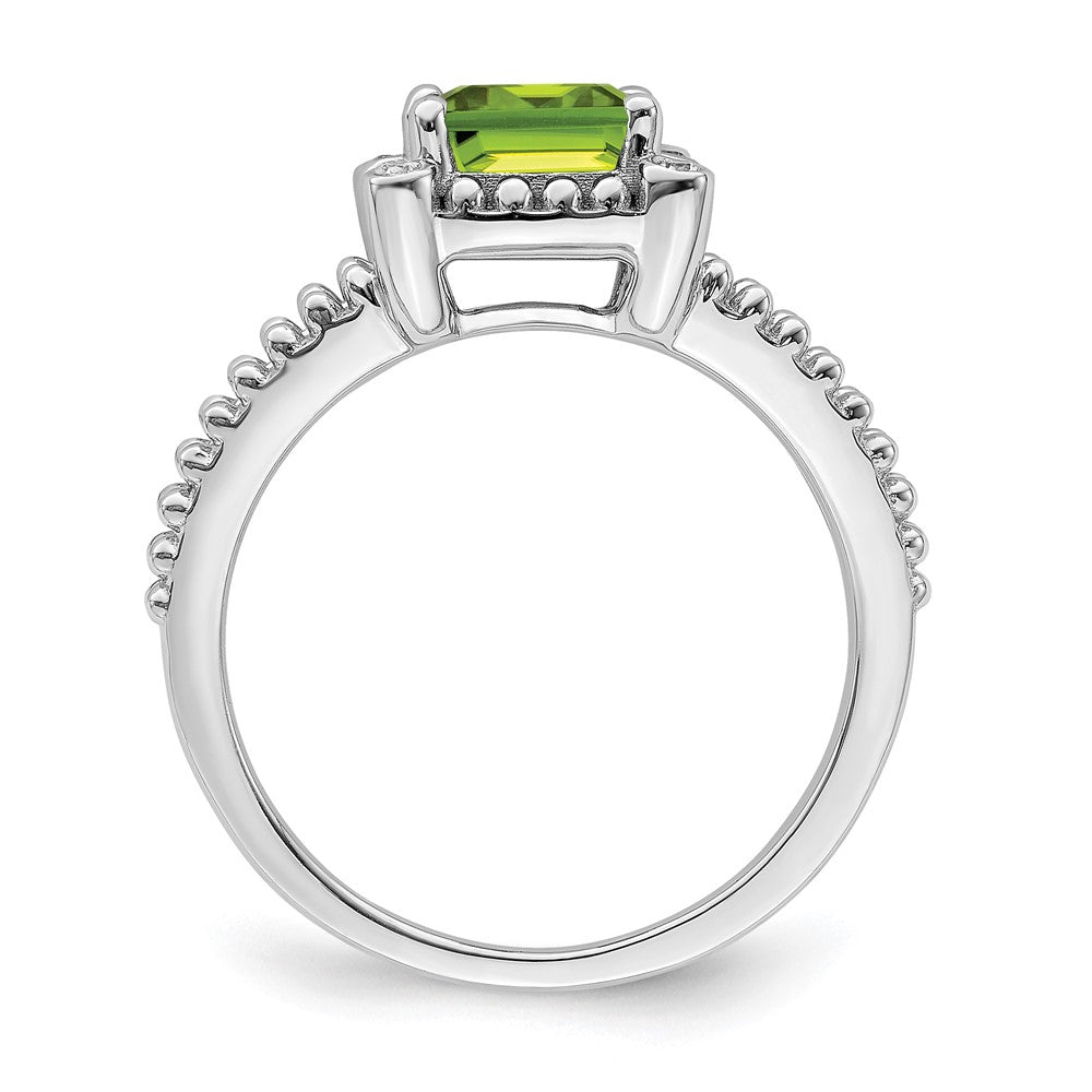 Solid 14k White Gold Cushion Simulated Peridot and CZ Ring