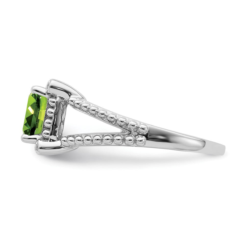 14k White Gold Cushion Peridot and Real Diamond Ring