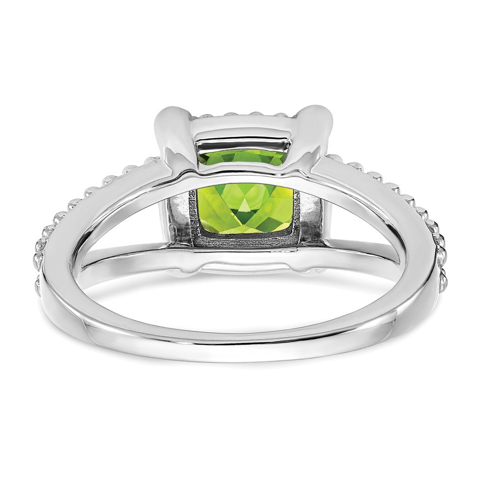 14k White Gold Cushion Peridot and Real Diamond Ring