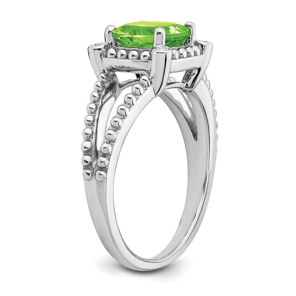 14k White Gold Cushion Peridot and Real Diamond Ring