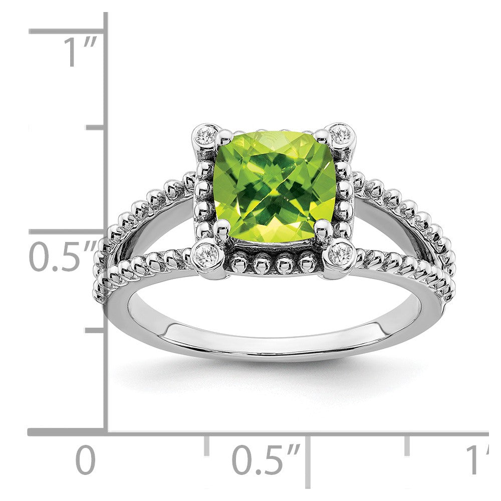 Solid 14k White Gold Cushion Simulated Peridot and CZ Ring