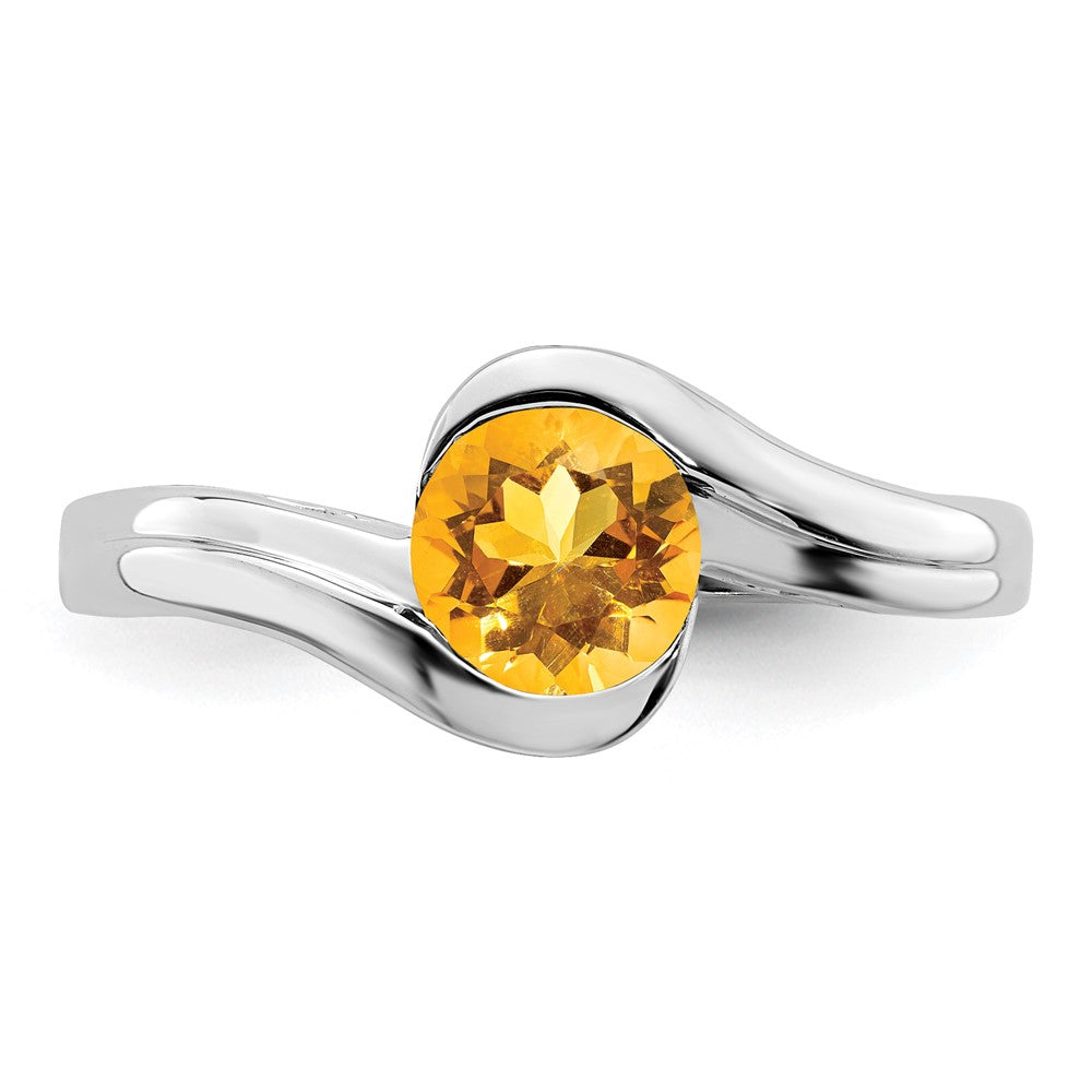 Solid 14k White Gold Simulated Citrine Bypass Ring