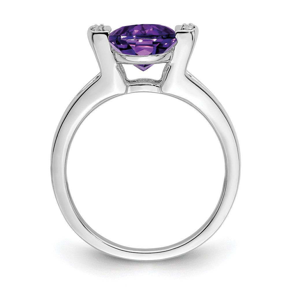 14k White Gold Oval Amethyst and Real Diamond Ring