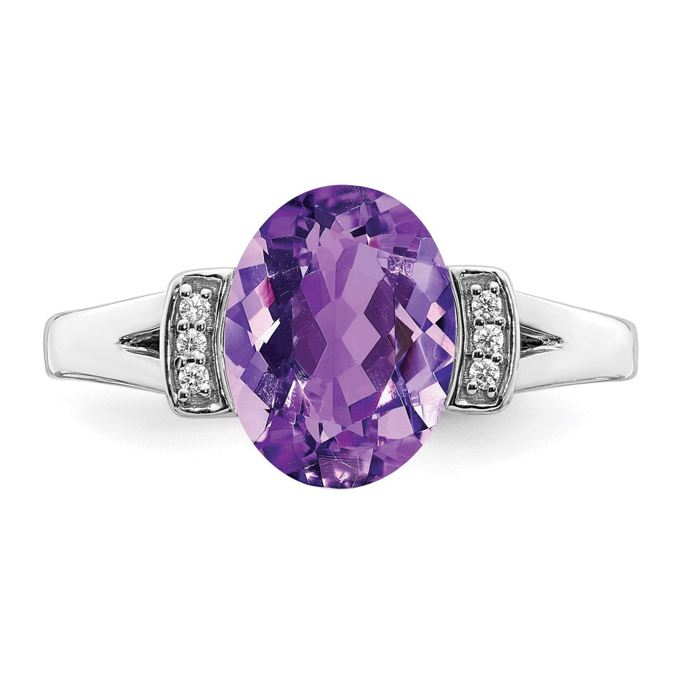 14k White Gold Oval Amethyst and Real Diamond Ring