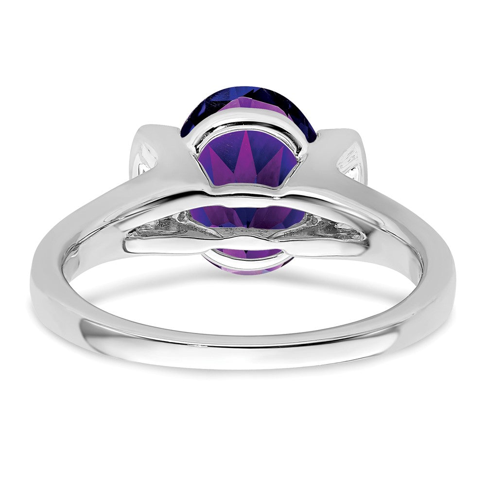 14k White Gold Oval Amethyst and Real Diamond Ring