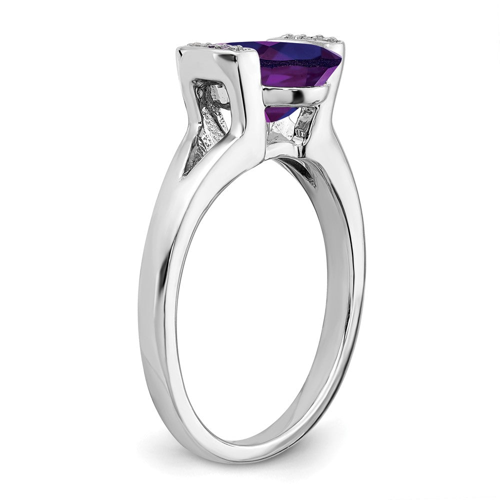 14k White Gold Oval Amethyst and Real Diamond Ring