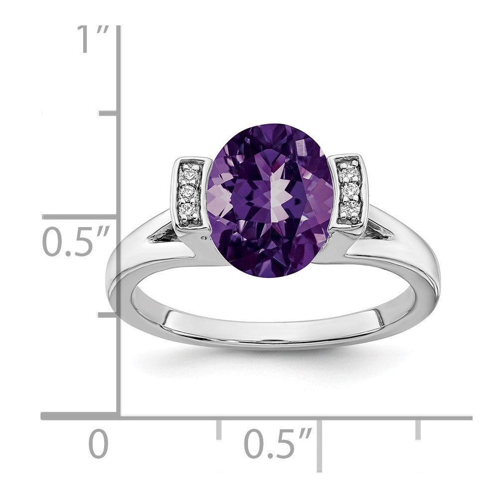 14k White Gold Oval Amethyst and Real Diamond Ring