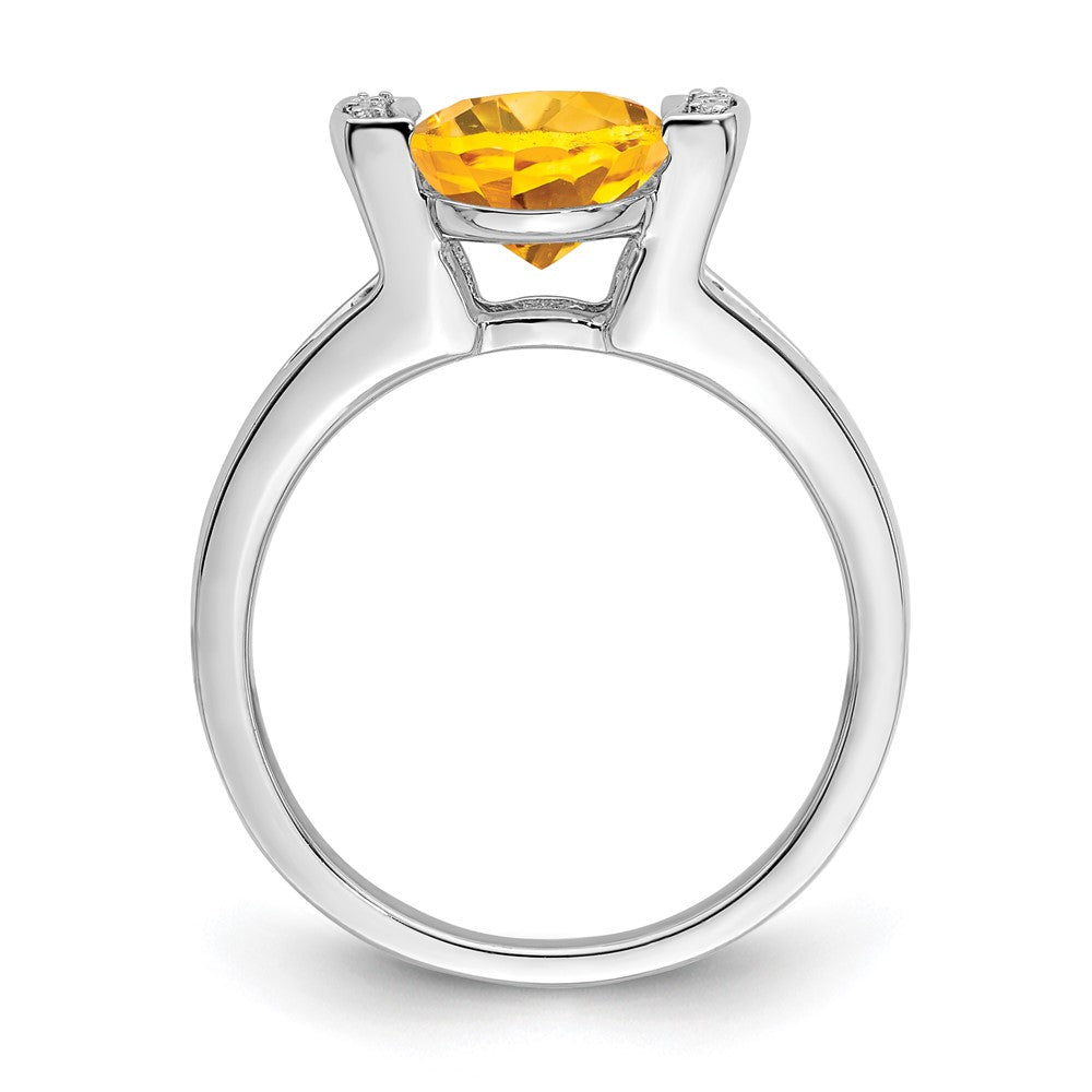 14k White Gold Oval Citrine and Real Diamond Ring