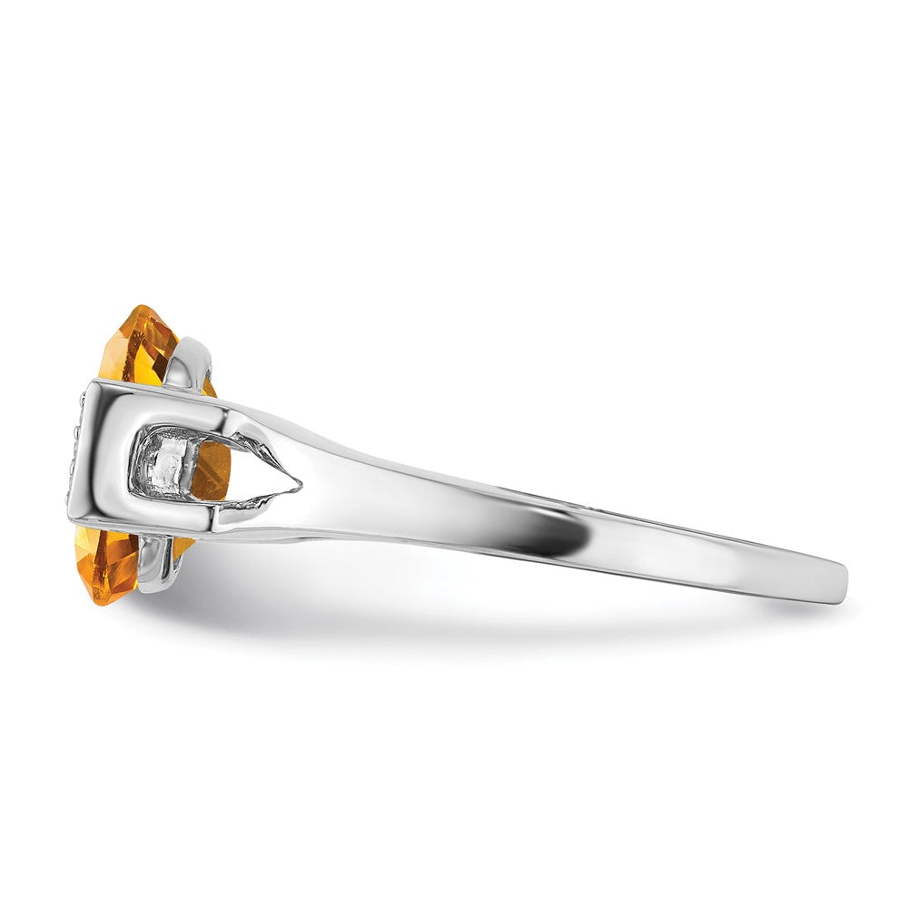 14k White Gold Oval Citrine and Real Diamond Ring