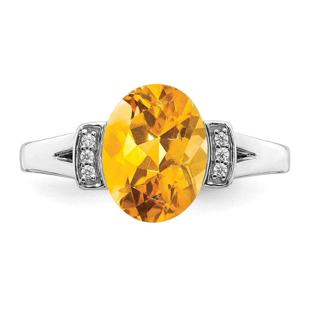 14k White Gold Oval Citrine and Real Diamond Ring