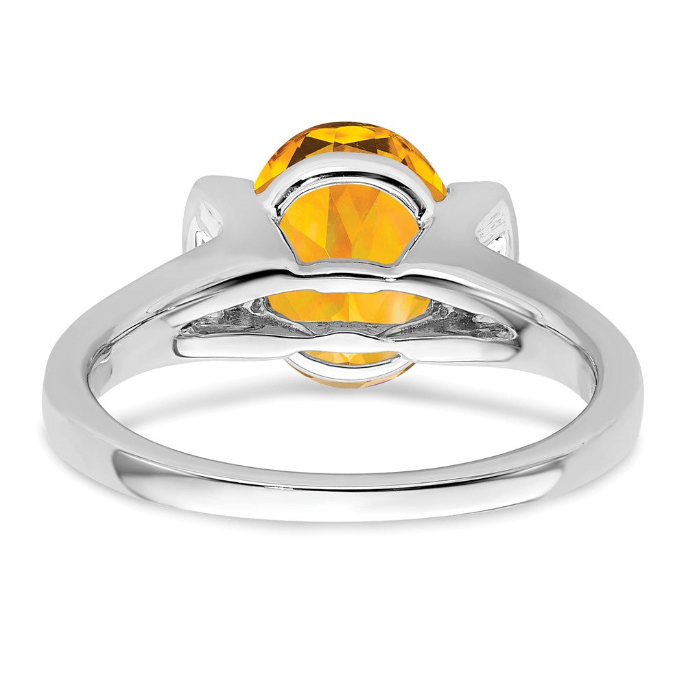 14k White Gold Oval Citrine and Real Diamond Ring