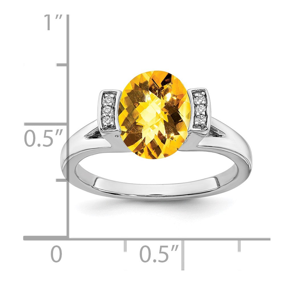 14k White Gold Oval Citrine and Real Diamond Ring