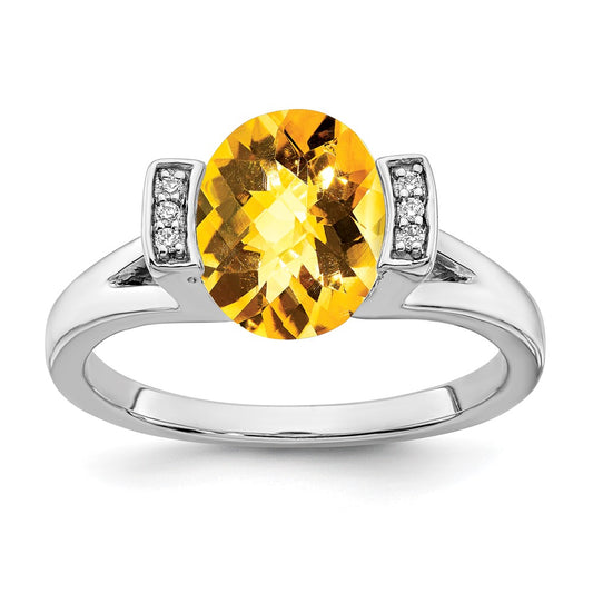 Solid 14k White Gold Oval Simulated Citrine and CZ Ring