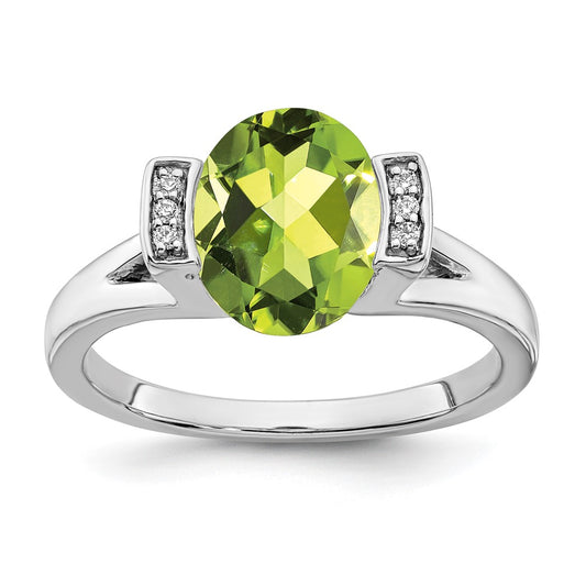 14k White Gold Oval Peridot and Real Diamond Ring