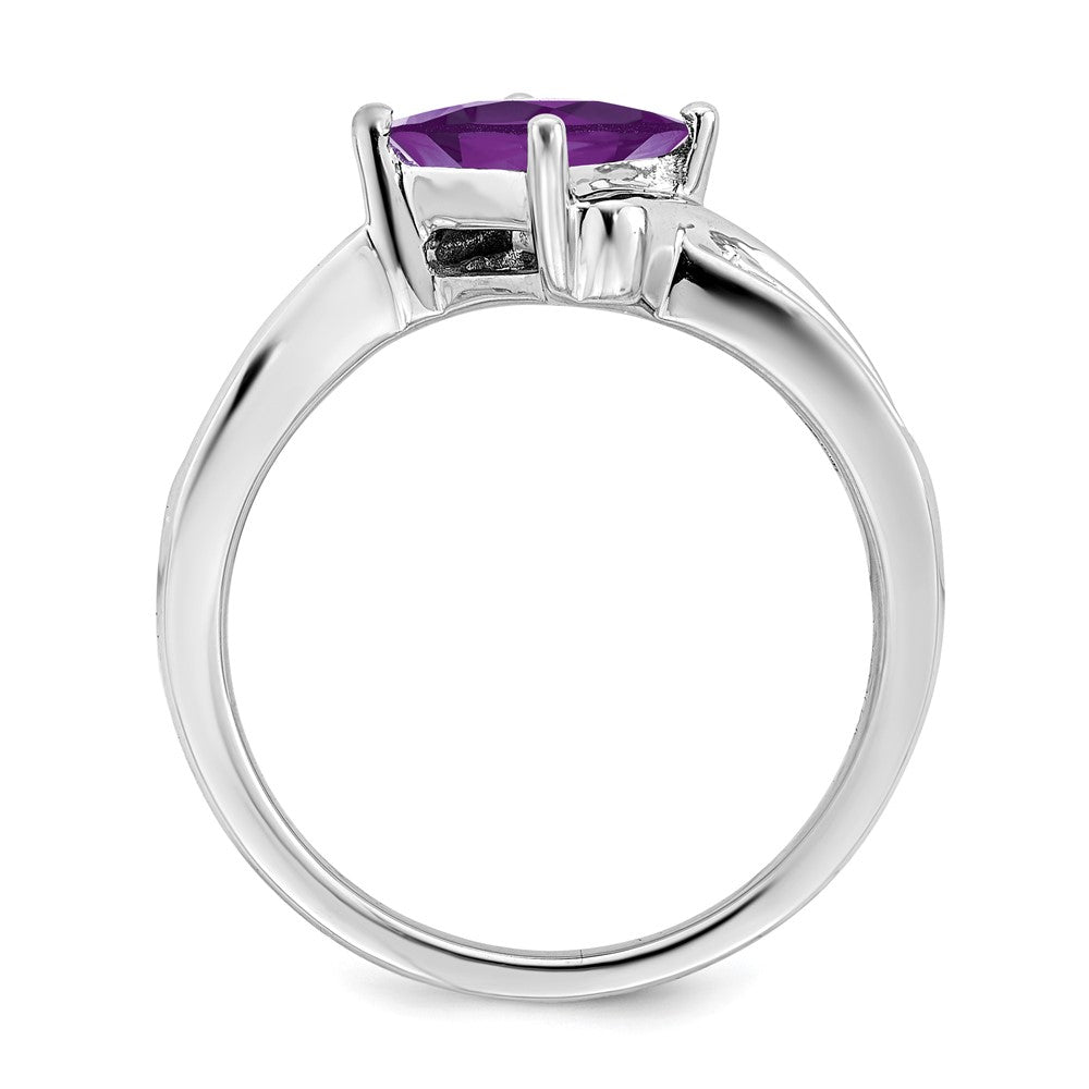 Solid 14k White Gold Square Simulated Amethyst and CZ Ring