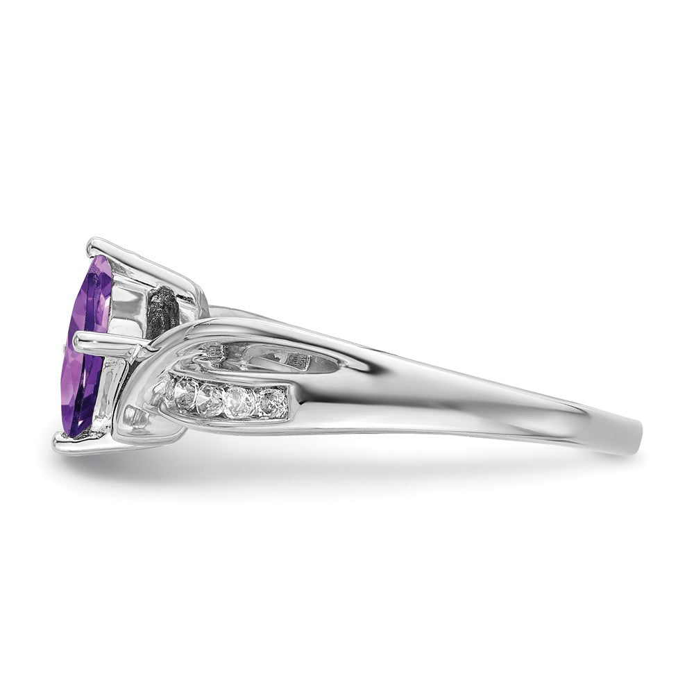 Solid 14k White Gold Square Simulated Amethyst and CZ Ring