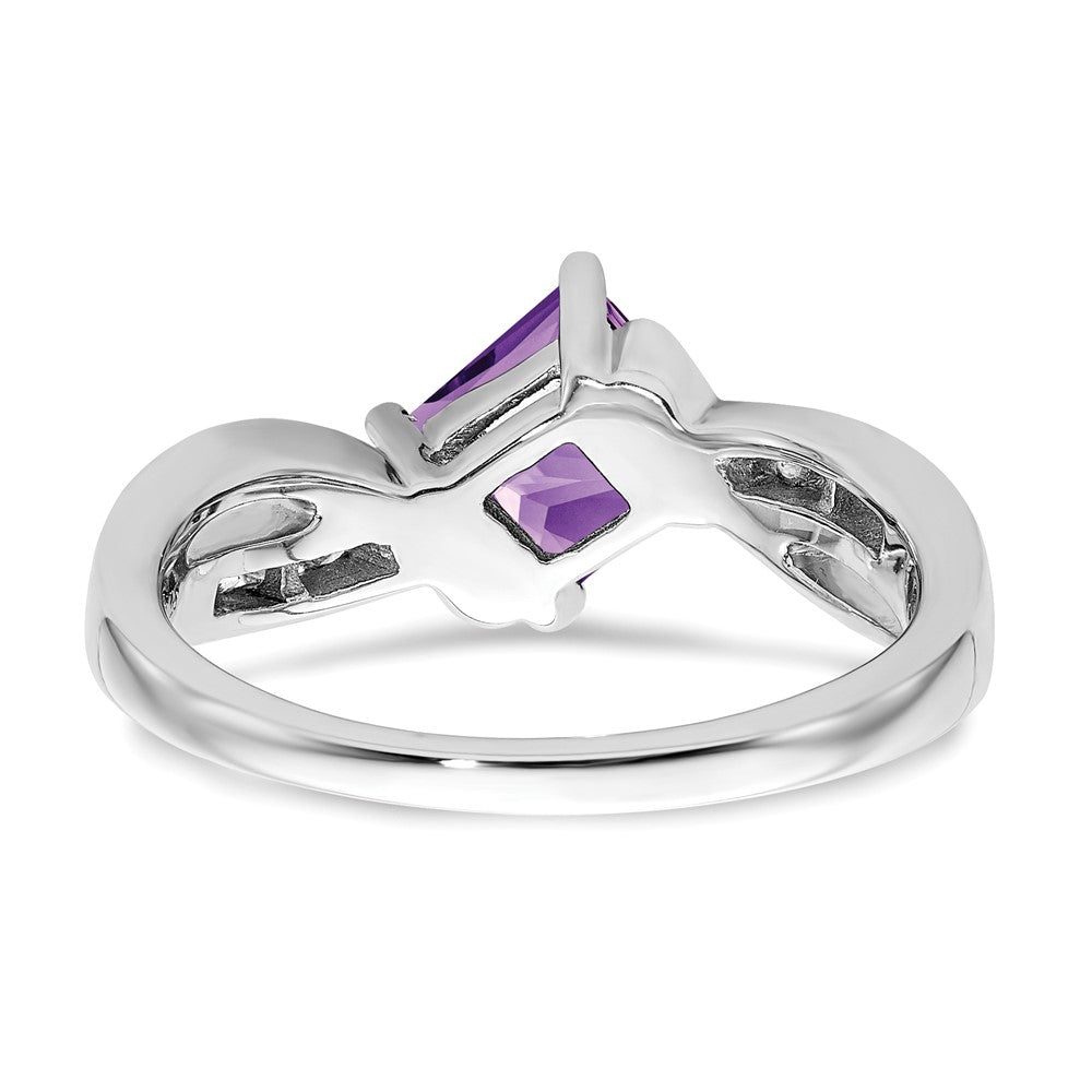 Solid 14k White Gold Square Simulated Amethyst and CZ Ring