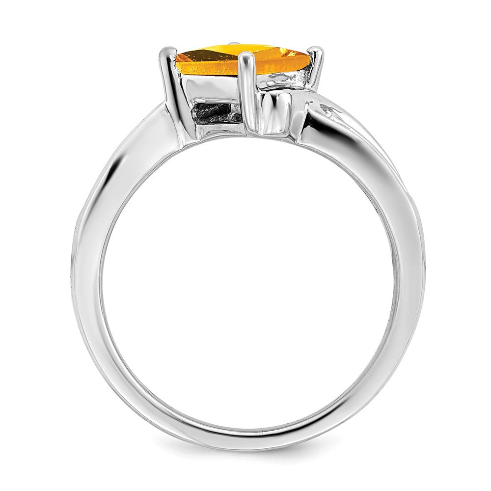 14k White Gold Square Citrine and Real Diamond Ring