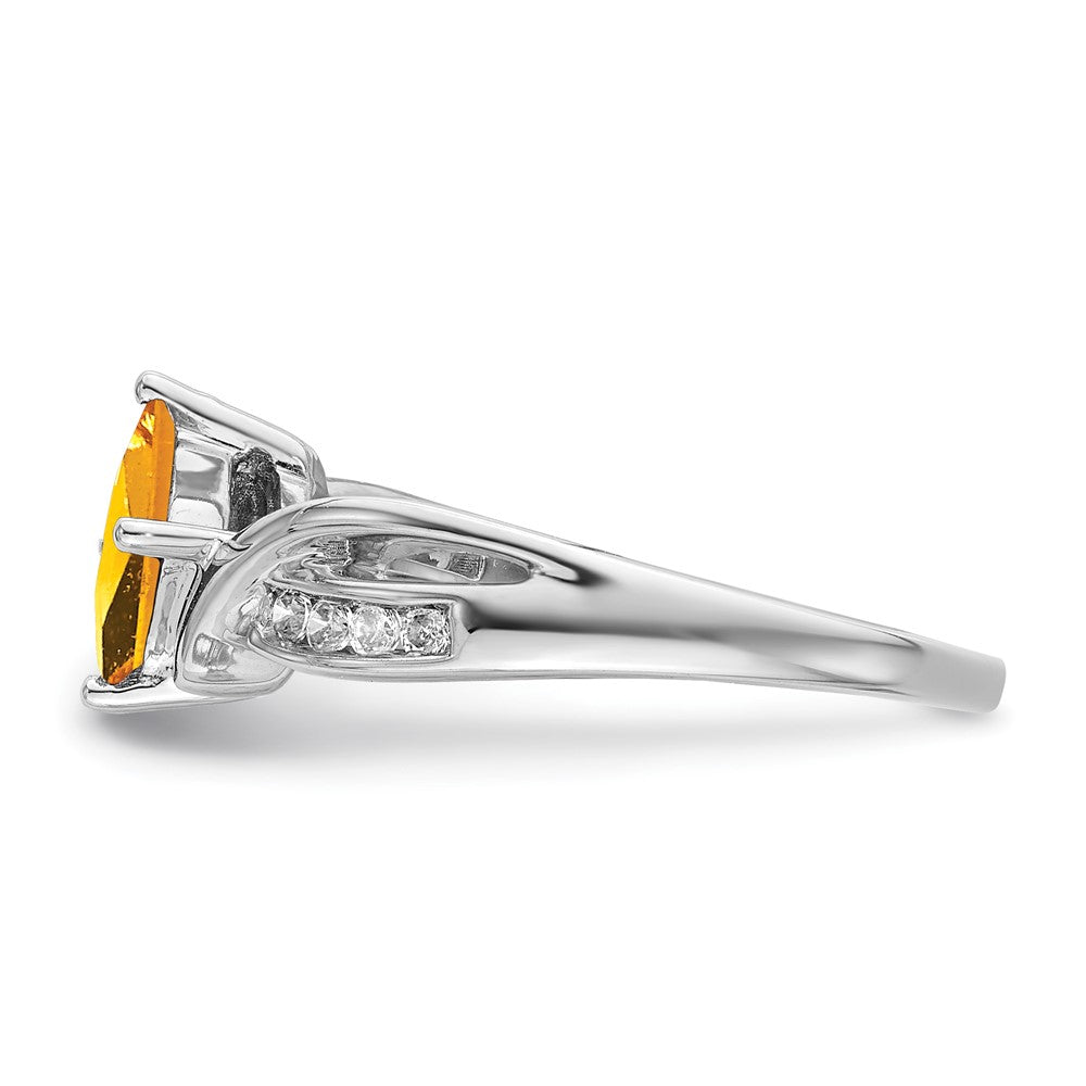 14k White Gold Square Citrine and Real Diamond Ring